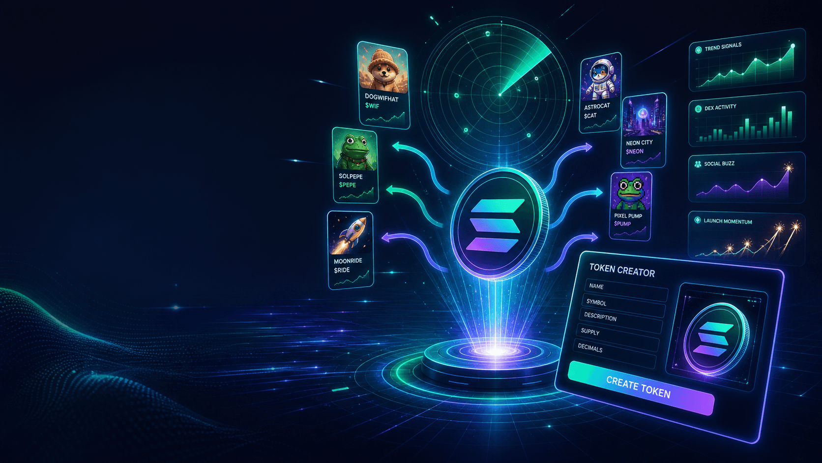 Solana Trend Token Creator scanning daily meme trends and generating token artwork